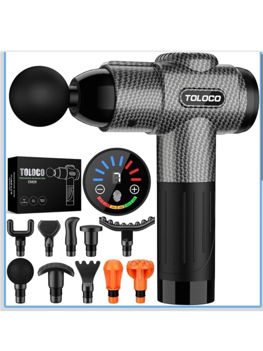 TOLOCO EM26 Deep Tissue Massage Gun 10 Heads Percussion Massager Black